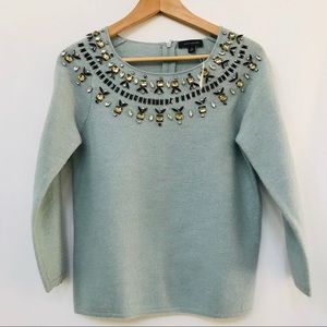 ANN TAYLOR EMBELLISHED BEJEWEL BABY BLUE SWEATER